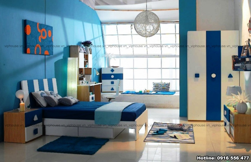 Màu xanh trong thiết kế phòng ngủ bé trai ( phần 2)